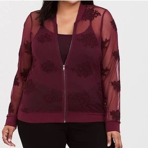 Torrid Burgundy Embroidery Bomber Top 2 XL